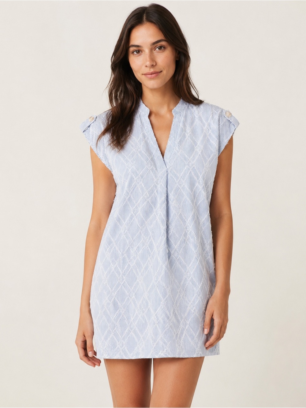 THML Blue White Pinstriped Cap-Sleeve Mini Dress Size XS